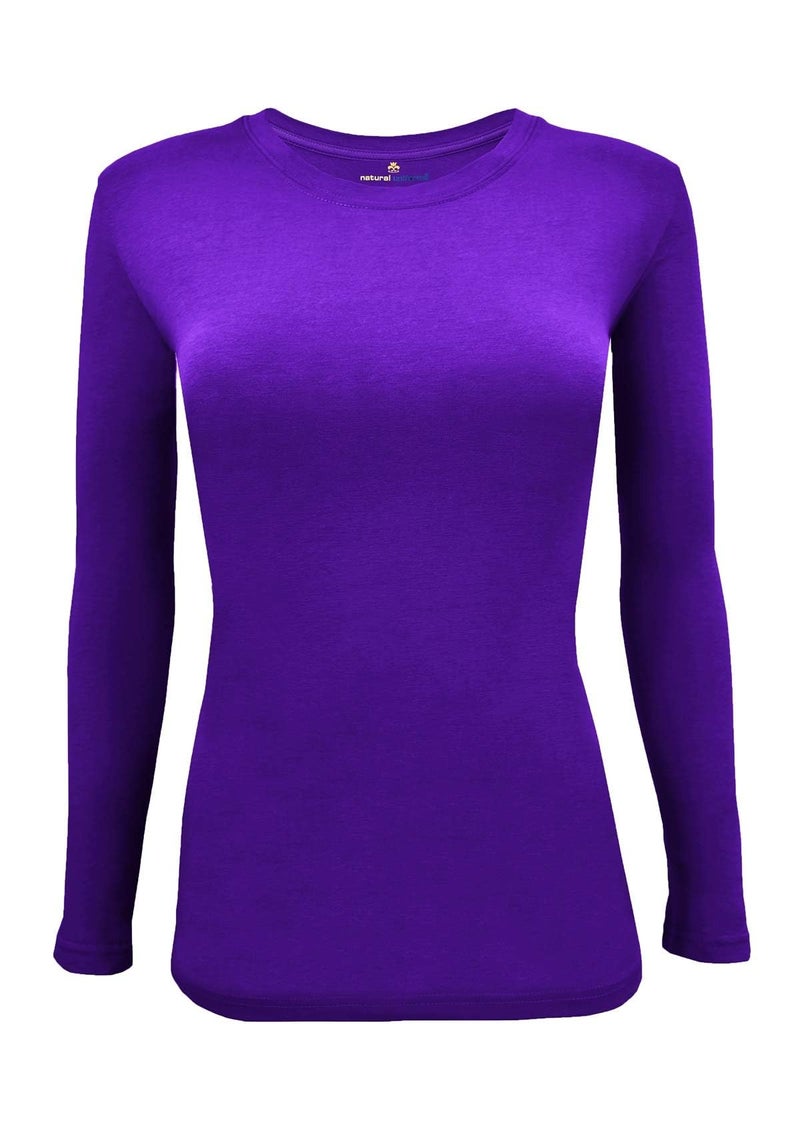 Natural Uniforms تي شيرت تحت القميص للنساء من ناتشورال يونيكورن بأكمام طويلة و ياقة دائرية (بنفسجي، متوسط) - Image 1